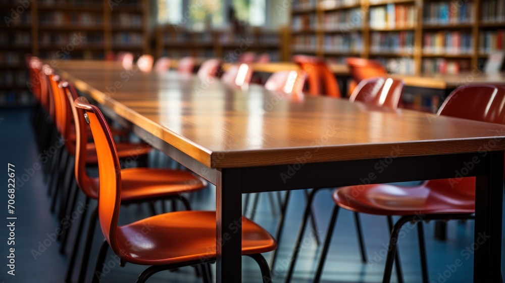 row of reading tables in the library row of reading tables in the library