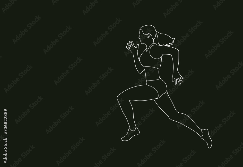 Line drawings of female runners. Flat vector icon for woman or woman jogging for fitness apps and websites.