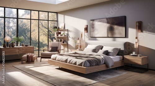 bed in a spacious modern bedroom photo