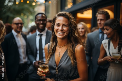 Group of professionals gathered outdoors, enjoying drinks and fostering connections during a networking event, Generative AI © Shooting Star Std