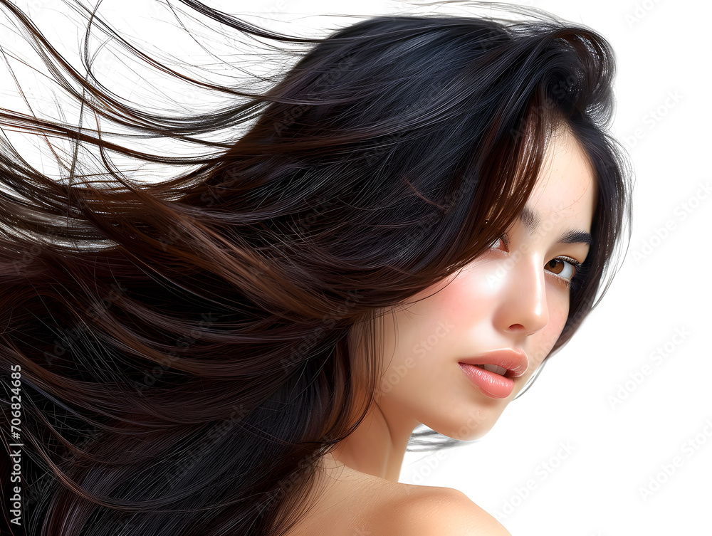 Fototapeta premium 流れるような美しさの黒髪ロングヘアのアジア人女性