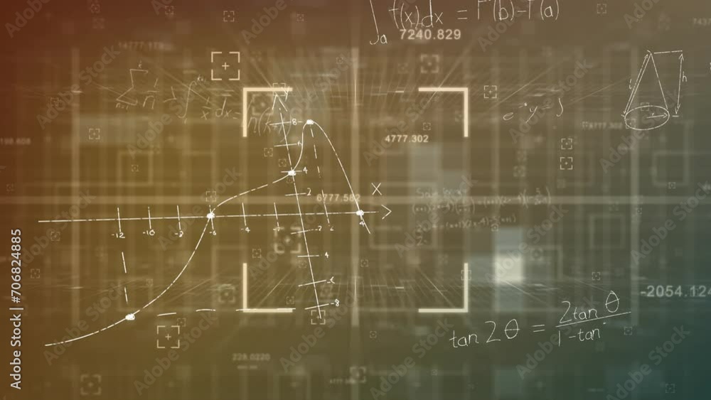 Animation of mathematical equations over shapes on grey background Animation of mathematical equations over shapes on grey background