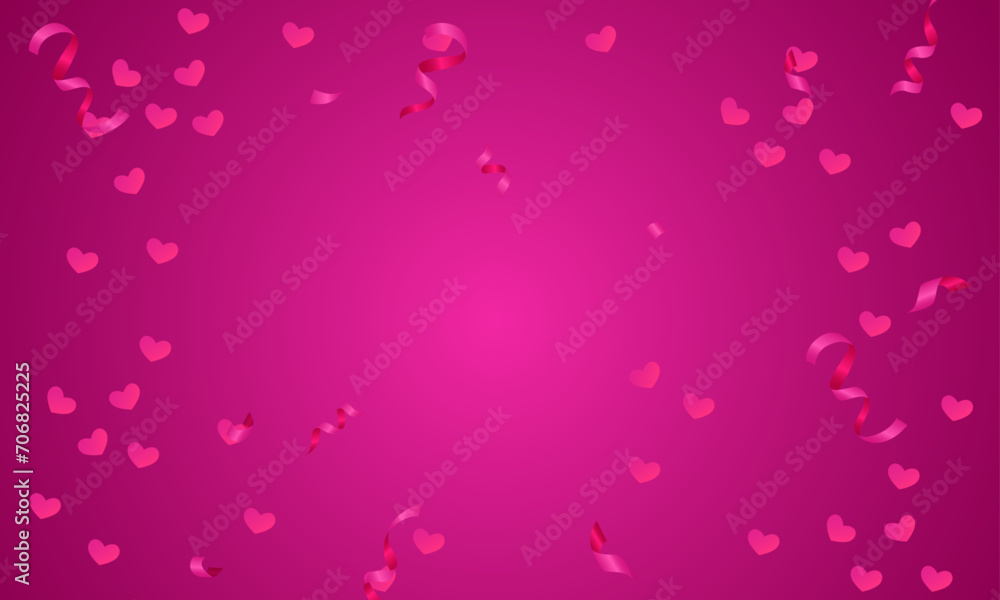 Vector valentines day background with hearts pink ribbons design