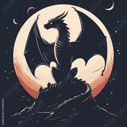 A dragon silhouetted against a lunar eclipse photo