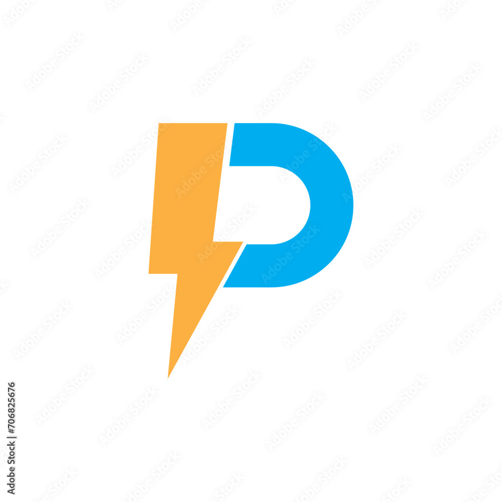 letter P thunder logo design vector illustration. - obrazy, fototapety, plakaty 