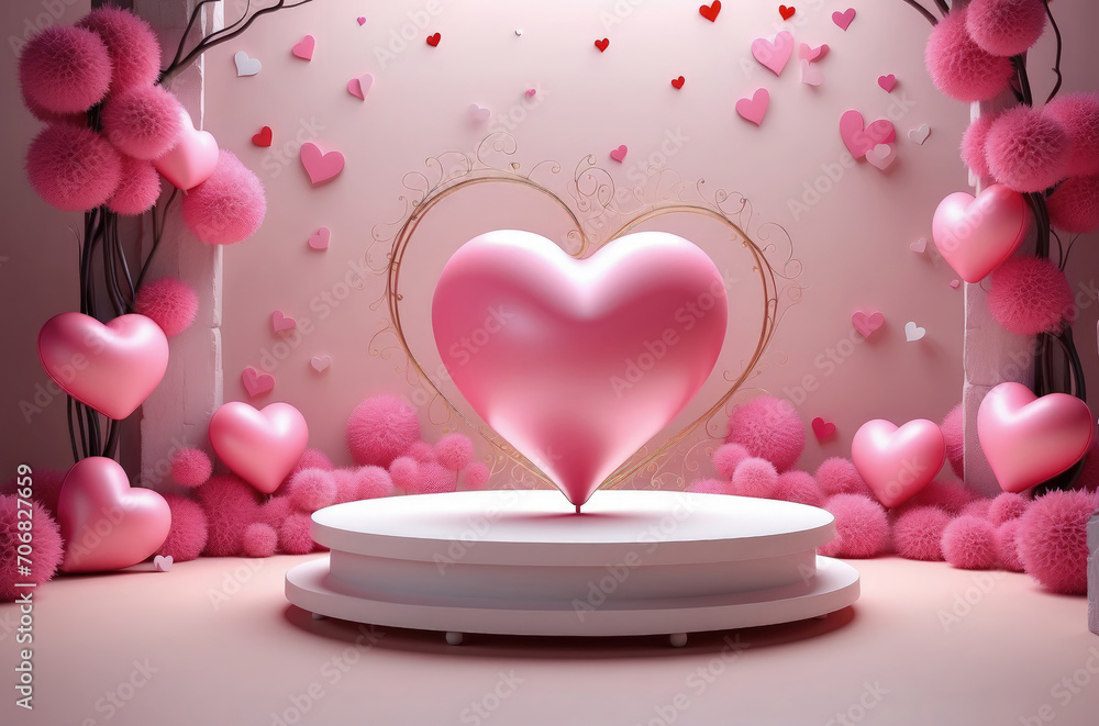cylinder pedestal or stand podium with hearts decorations, Valentine day celebration