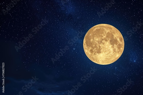 Bright full moon illuminating a dark night sky