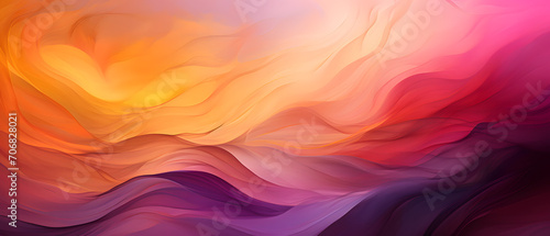 A vibrant abstract painting captures the essence of colorfulness with peach, orange, purple, magenta, and pink waves intertwining in a mesmerizing display of art