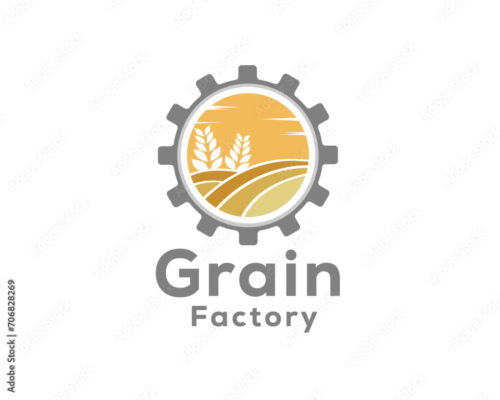 rice field factory wheat logo icon symbol design template illustration inspiration