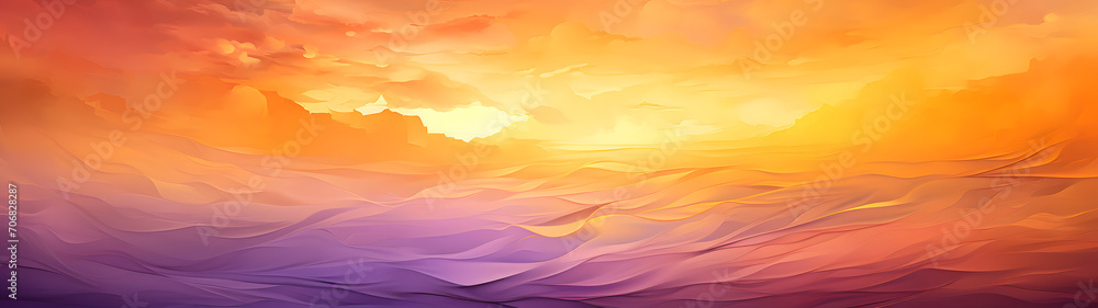 A vivid and captivating abstract painting of an amber and orange sunset over a barren desert, capturing the ephemeral beauty and radiance of light