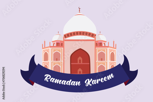 Welcoming Ramadan concept. Colored flat vector illustration isolated.