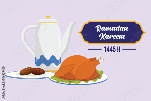 Welcoming Ramadan concept. Colored flat vector illustration isolated.