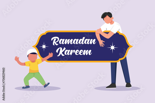 Welcoming Ramadan concept. Colored flat vector illustration isolated.