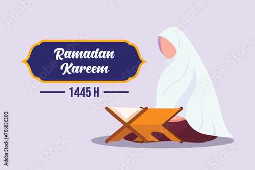 Welcoming Ramadan concept. Colored flat vector illustration isolated.