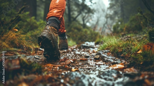 Dont let the weather stop you from exploring in style with a fleecelined windbreaker, breathable active tights, and reliable waterproof hiking boots. photo