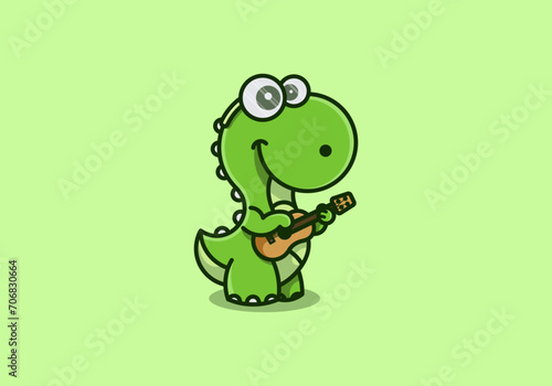 Cute dinosaur logo rocking with a guitar