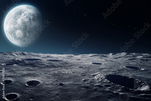 Generative AI Image of Exploring the Moon in Outer Space with Planet in the Sky photo