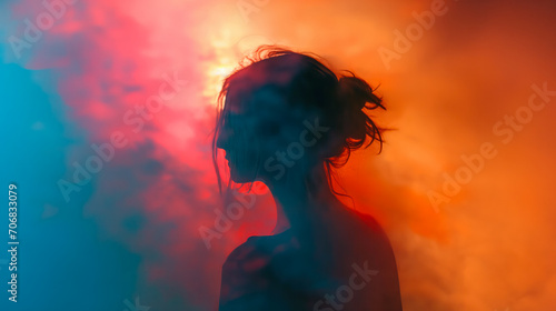 Silhouette of Woman in the Smoke 
