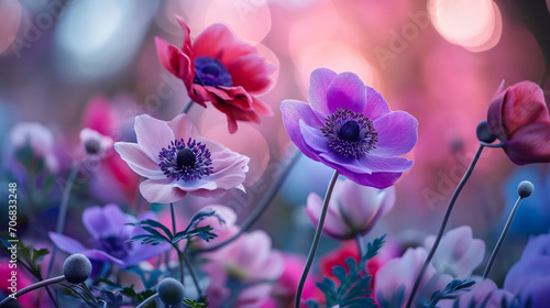 Beautiful Anemone Flowers Abstract Background