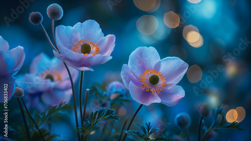 Beautiful Anemone Flowers Abstract Background © LadyAI