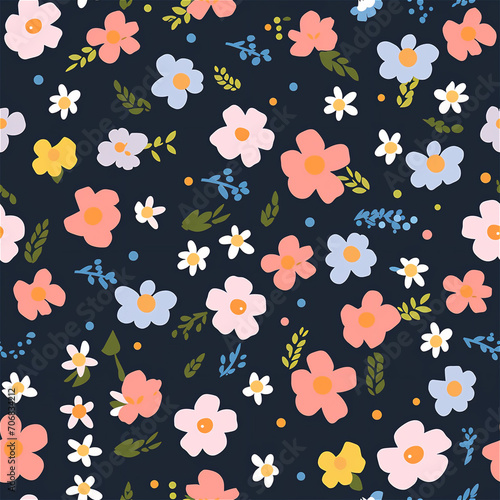 Seamless pattern : Pattern with blooming flowers on a dark background 