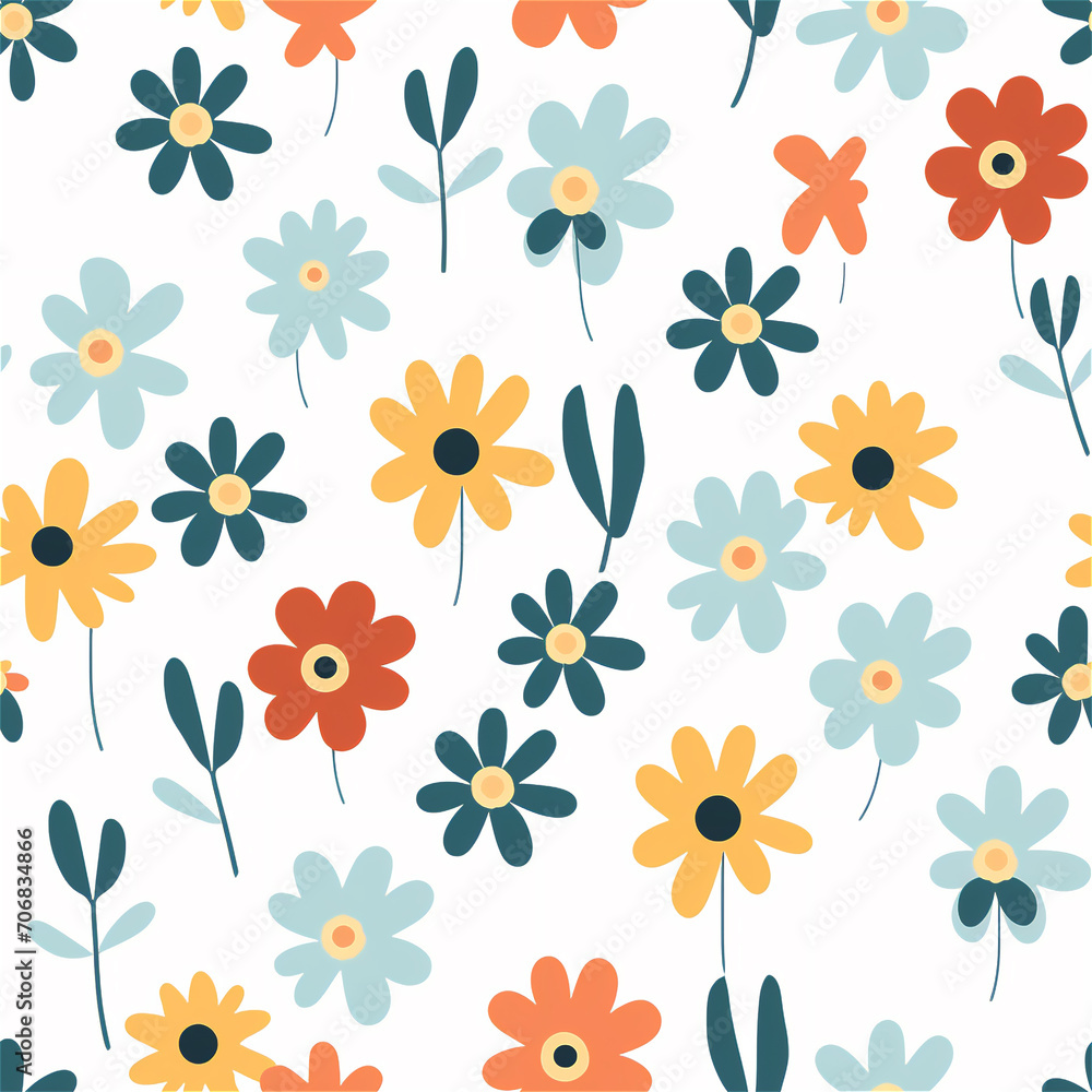 Seamless pattern : Serene Floral Array Pattern on a Cream Canvas
