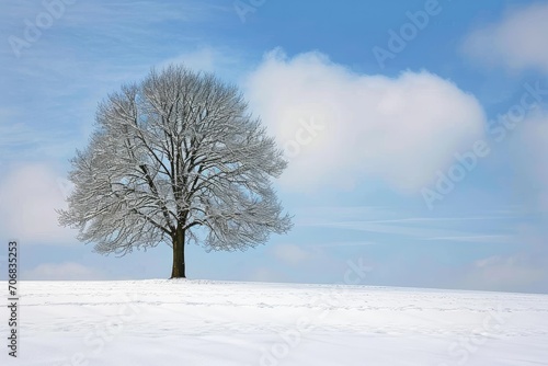 Single tree in a snow-covered field