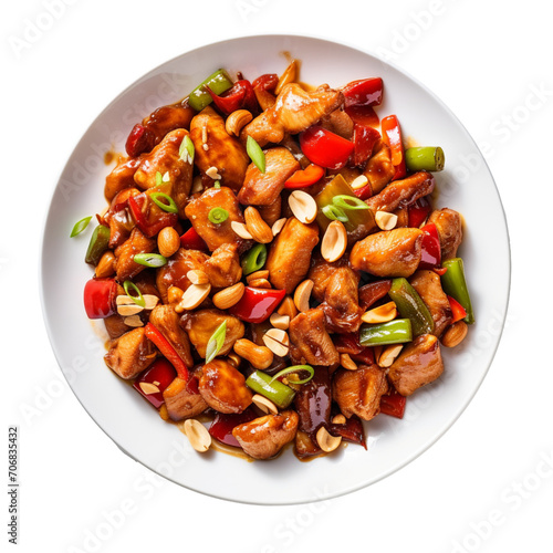 Kung Pao Chicken (宫保鸡丁), Chinese cuisine isolated on a transparent background.