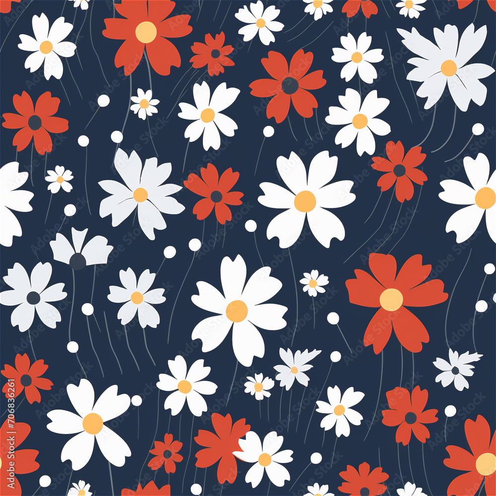 Obraz premium Seamless pattern : Navy Field of Daisies Pattern 