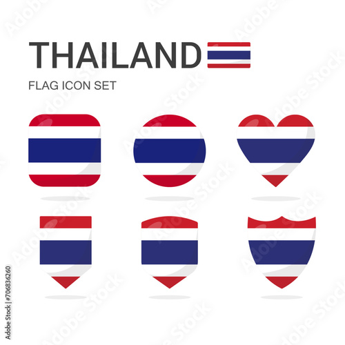Thailand 3d flag icons of 6 shapes all isolated on white background.