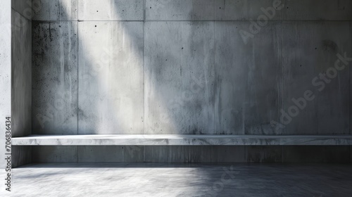 Gray cement room reflects sunlight.The concrete has shiny diagonal lines. Black and white photos for illustrating ideas for decorating rooms and buildings. photo