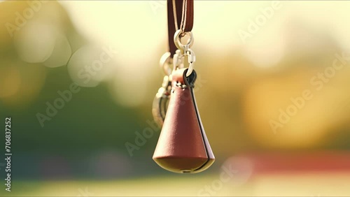 Closeup of a coachs whistle hanging around their neck, ready to start practice. photo