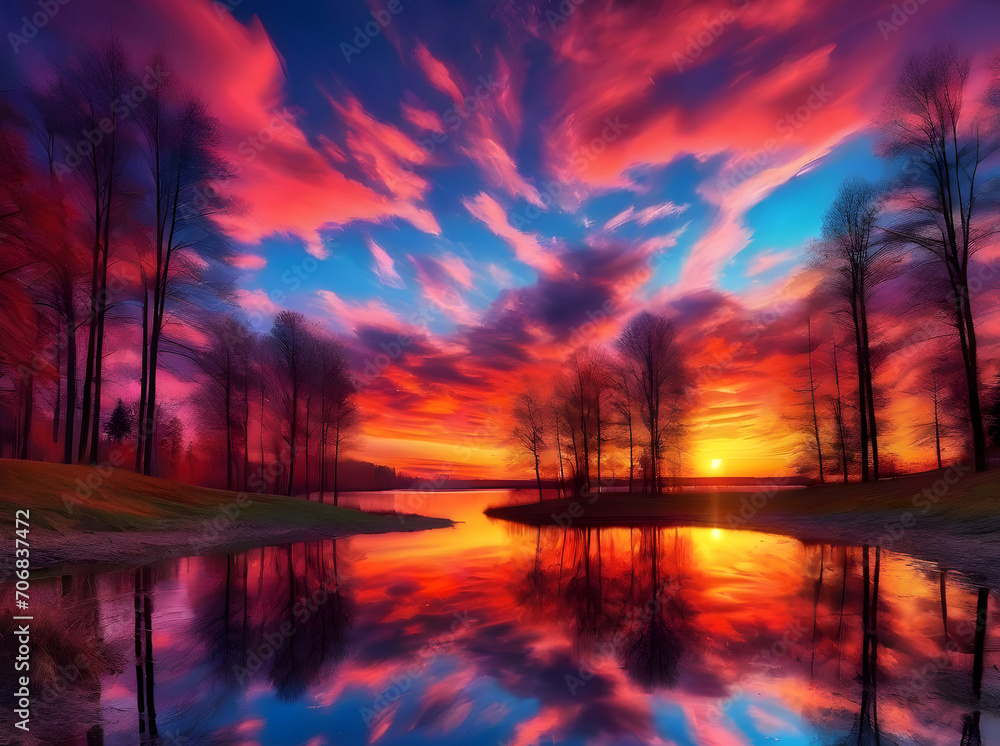 Fototapeta premium sunset over the lake