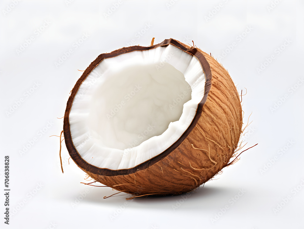 A coconut half on a white background A coconut half on a white background