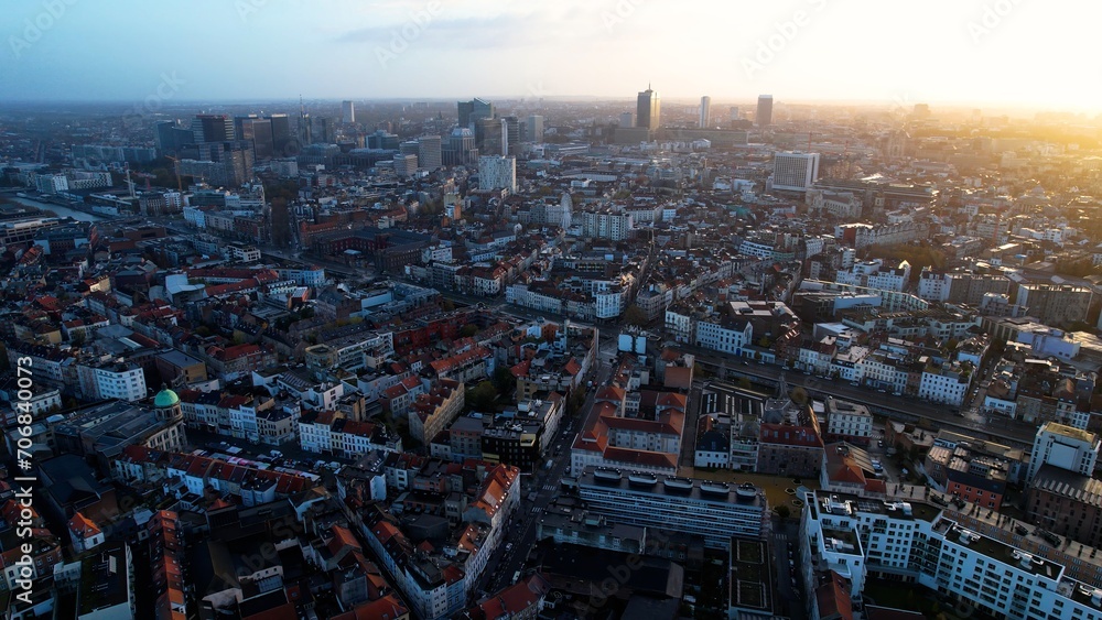 Aerial view of Brussels on an early morning in late autumn.	