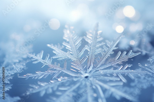 Closeup of snowflake in winter season