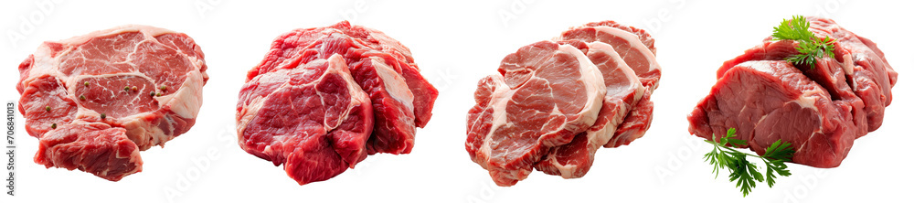 Set of Pieces of meat isolated on white transparent png background. png collection