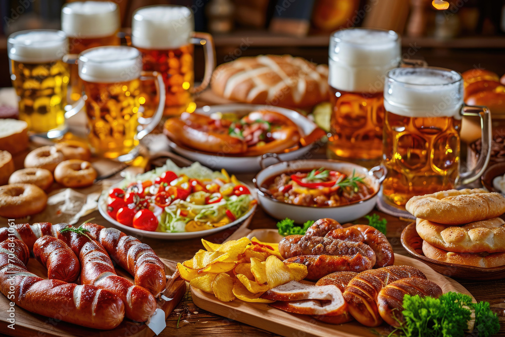 Bavarian delights featuring hearty portions of sausages, pretzels and delectable schnitzel