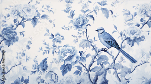 Seamless floral pattern. Classic illustration. Toile de Jouy