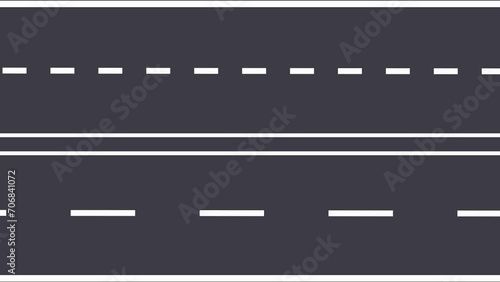 Animation asphalt road looping. Asphalt highway with white markings lines. Moving road aerial top view animation. animated highway Driving Concept.