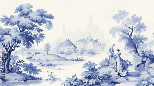 Seamless floral pattern. Classic illustration. Toile de Jouy