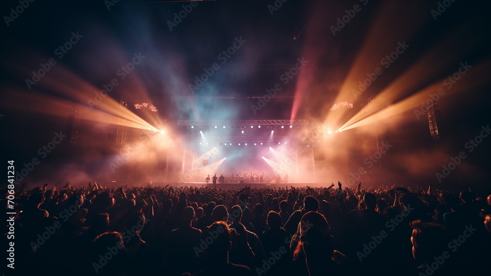 Crowd partying stage live concert music festival with Generative AI