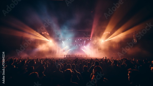 Crowd partying stage live concert music festival with Generative AI