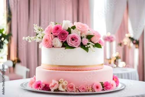 delicious wedding cake with roses