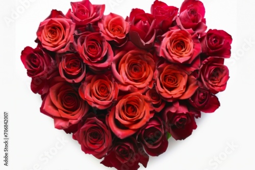 Valentines Day Heart Made of Red Roses Isolated on White Background. generative ai.