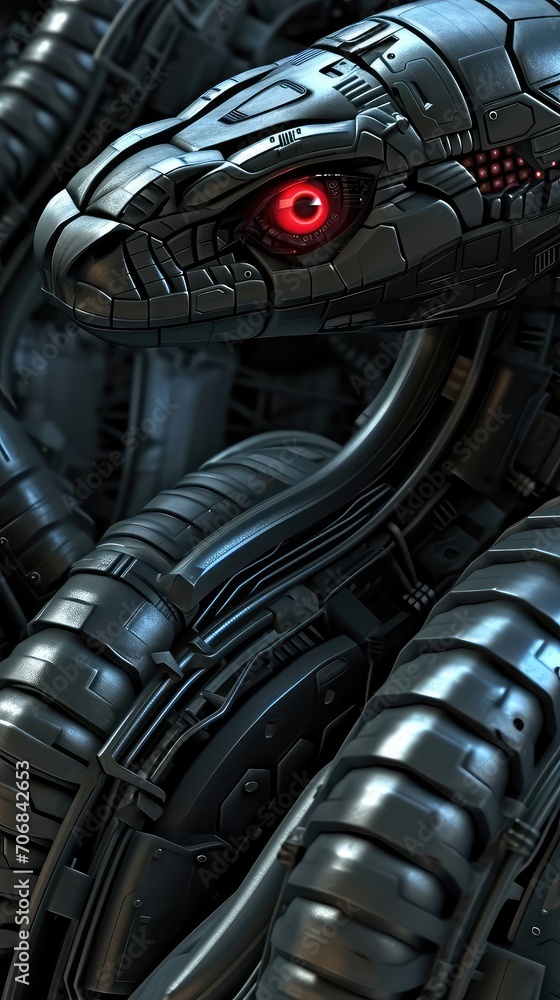 A black snake on a black background. Reptile.