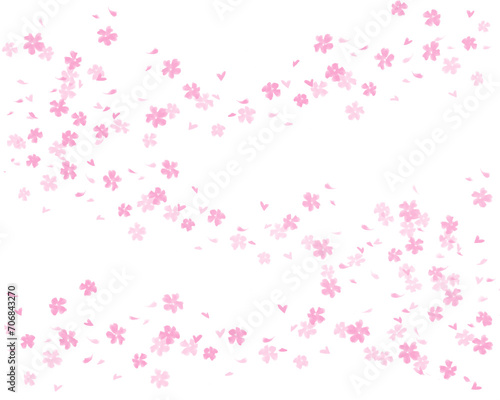 流れるように浮かぶピンク色の桜のシルエットイラスト