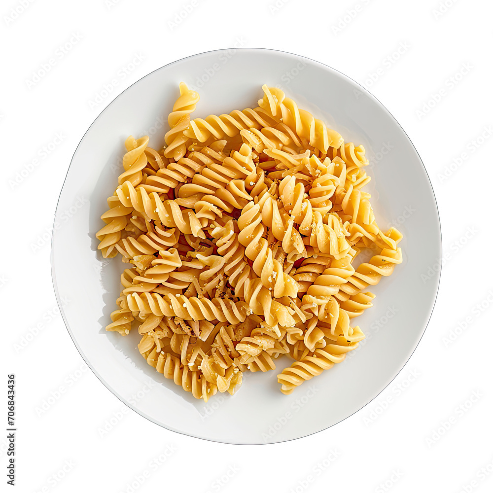 Plate of Pasta isolated on white background, top view Plate of Pasta isolated on white background, top view