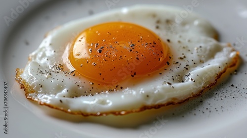 Perfectly cooked egg with a runny yolk in the center served on a plate