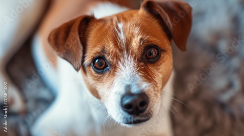 Friendly brown and white dog with warm eyes offering a welcoming expression. © maniacvector